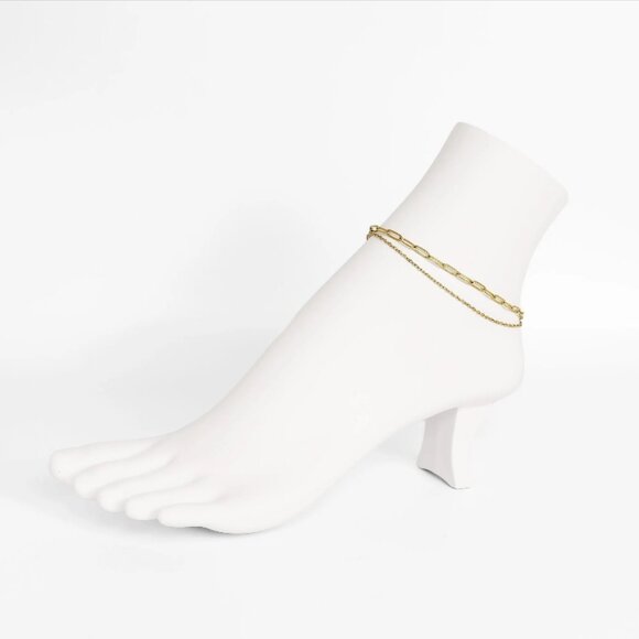 Silver Layered Loop & Paperclip Chain Anklet - Waterproof, Tarnish-free, Hypoall - Picture 6 of 6